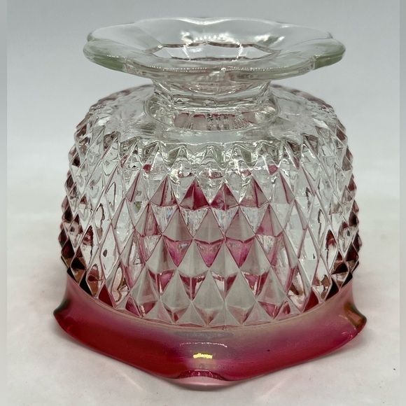 Vintage Indiana Glass Ruby Red Flash Diamond Point Candle Bowl - Picture 5 of 6